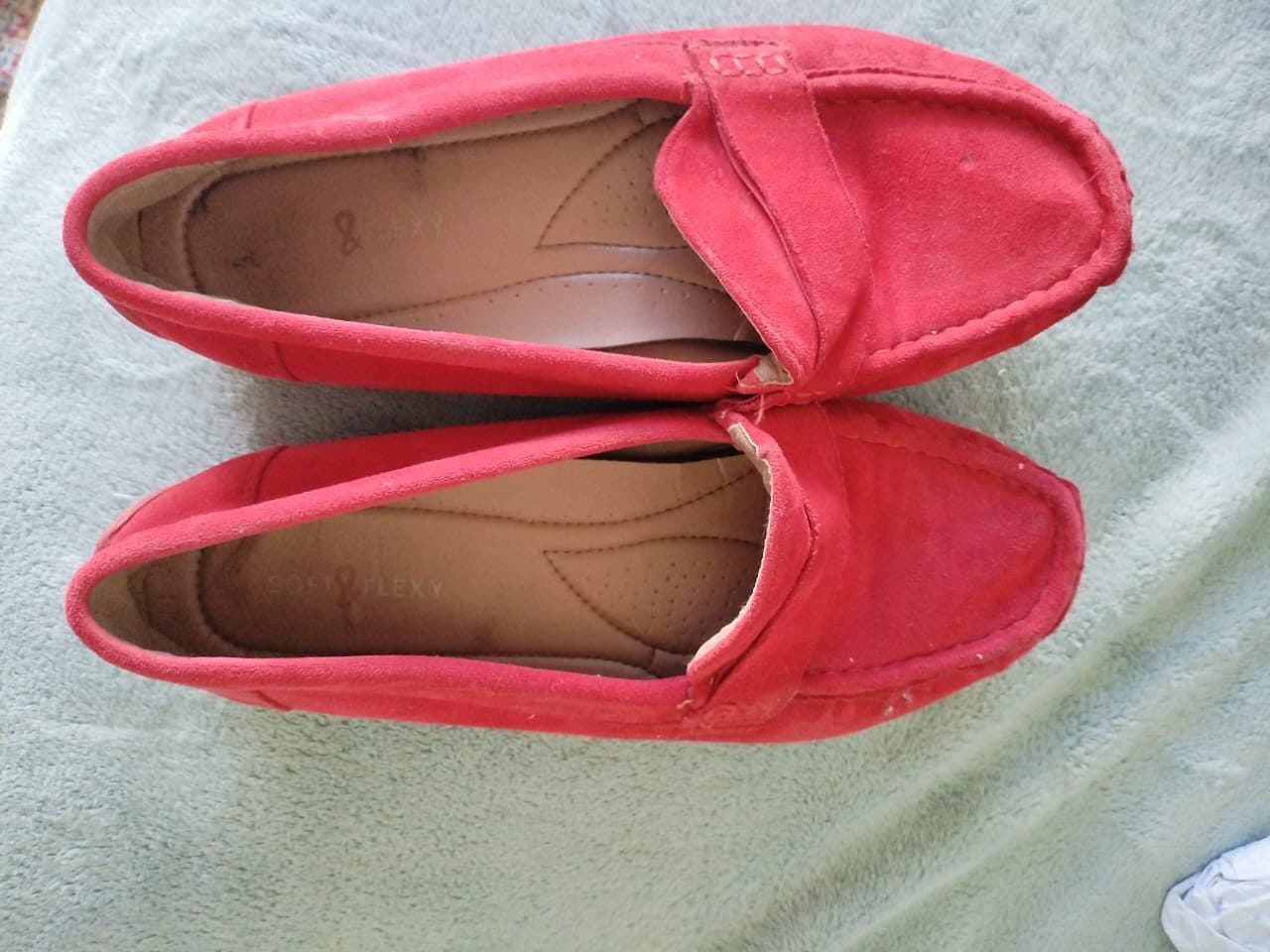 Red suede loafers