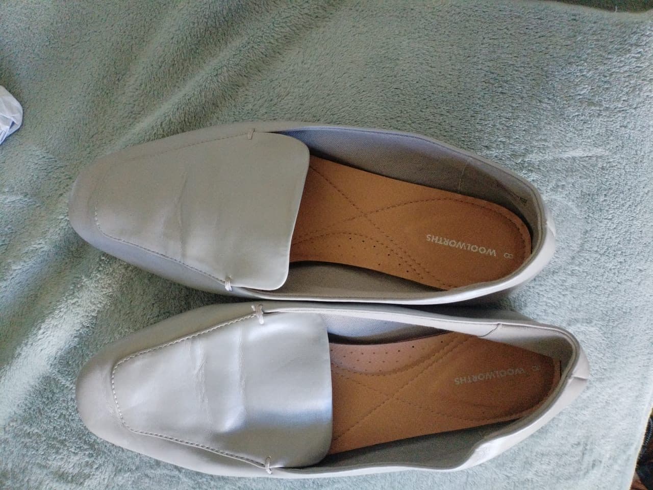 Pale grey leather-look slip-on loafers