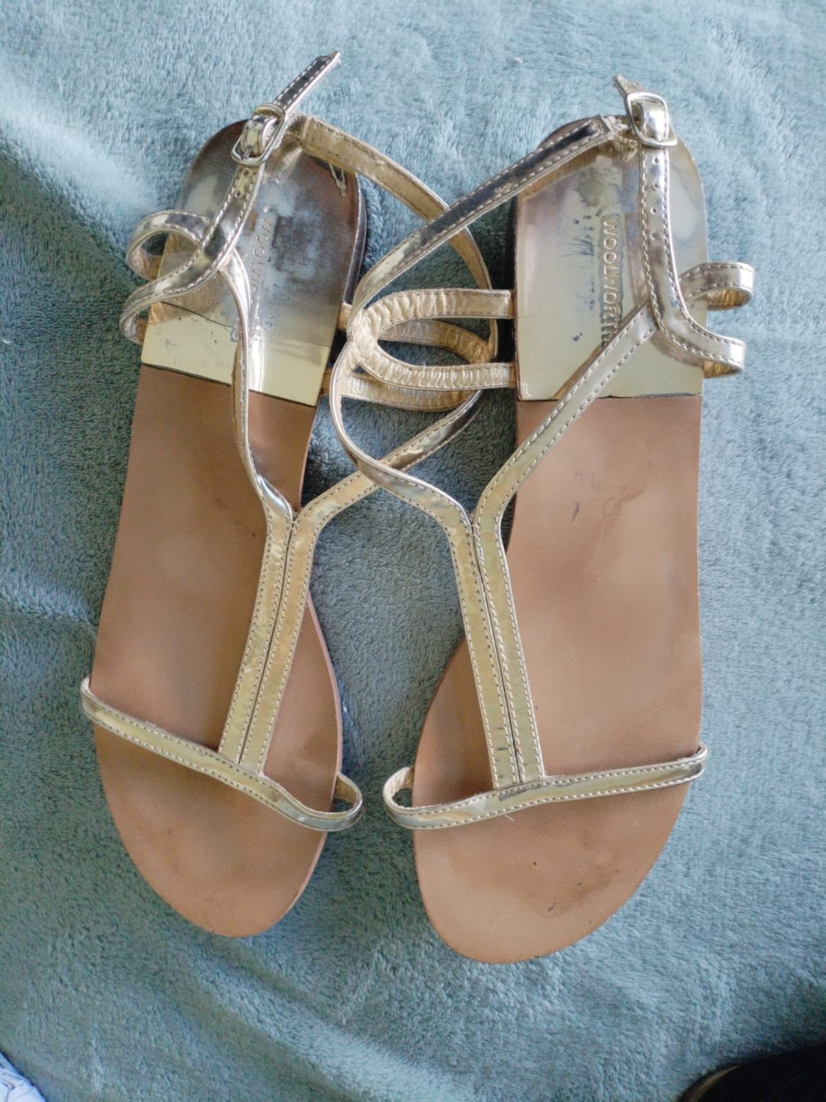 Gold metallic T-bar flat sandals
